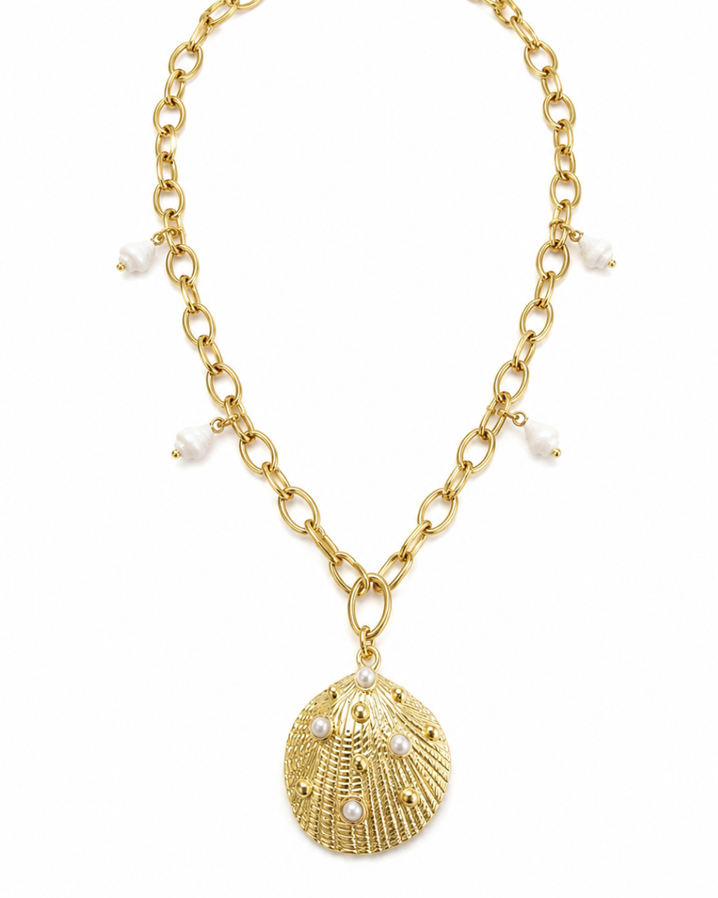 Collar Concha-Perlas - Acero