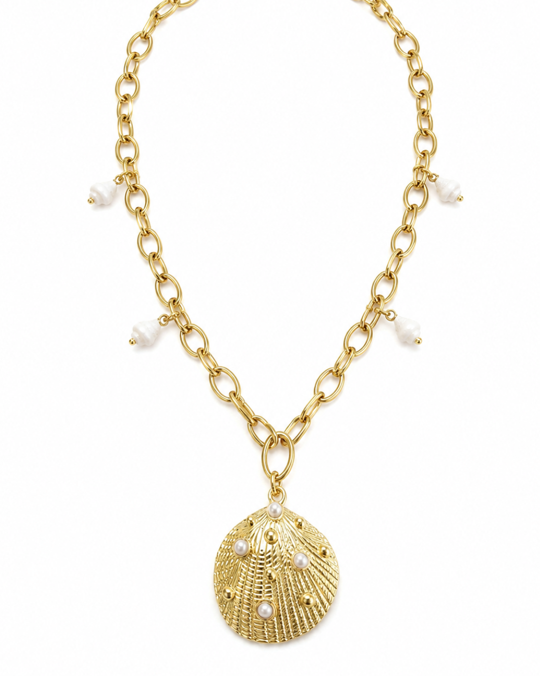Collar Concha-Perlas - Acero