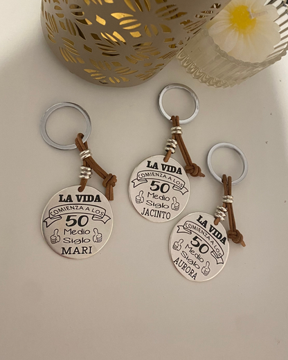 LLAVERO REDONDO BAÑO PLATA