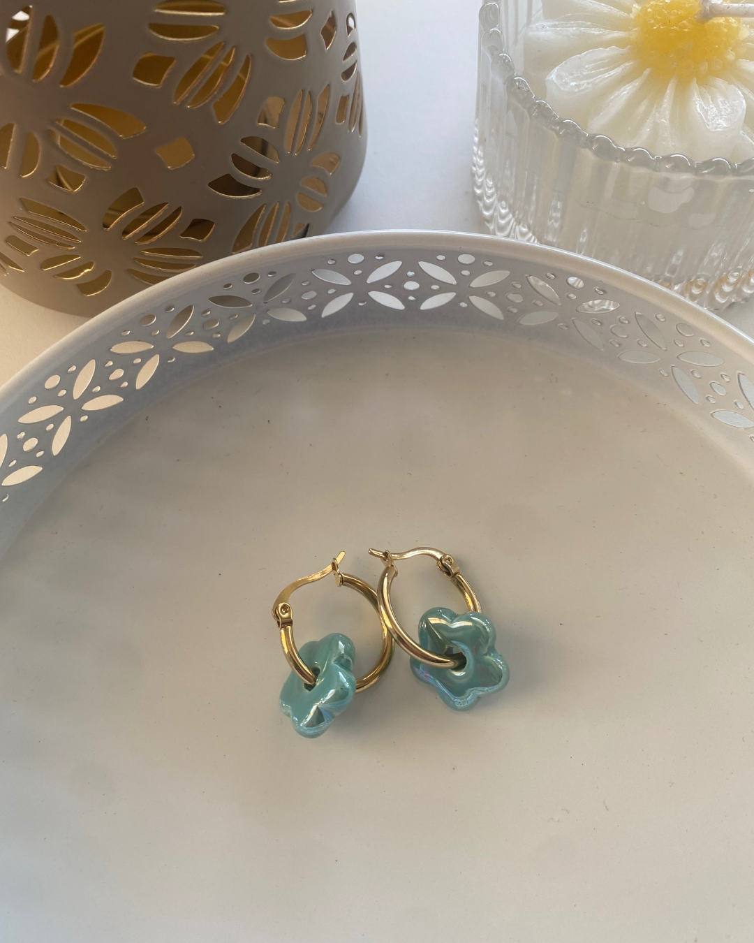 PENDIENTES ARO FLOR ACERO