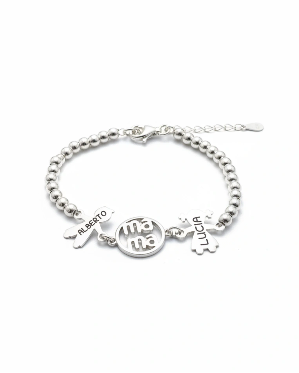 PULSERA BOLAS MAMÁ PLATA LEY