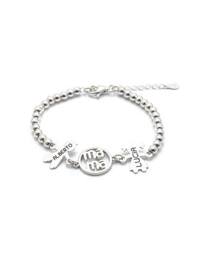 PULSERA BOLAS MAMÁ PLATA LEY