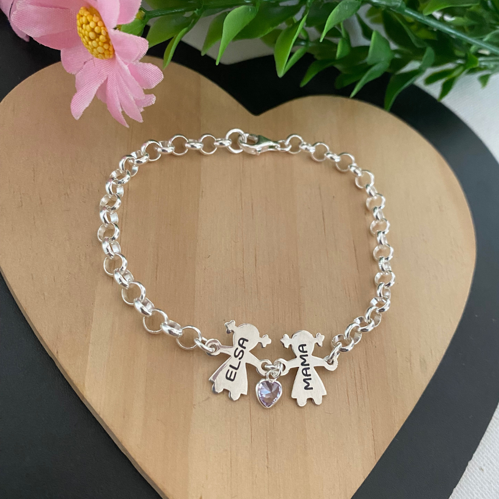 PULSERA MAMÁ NIÑOS PLATA DE LEY