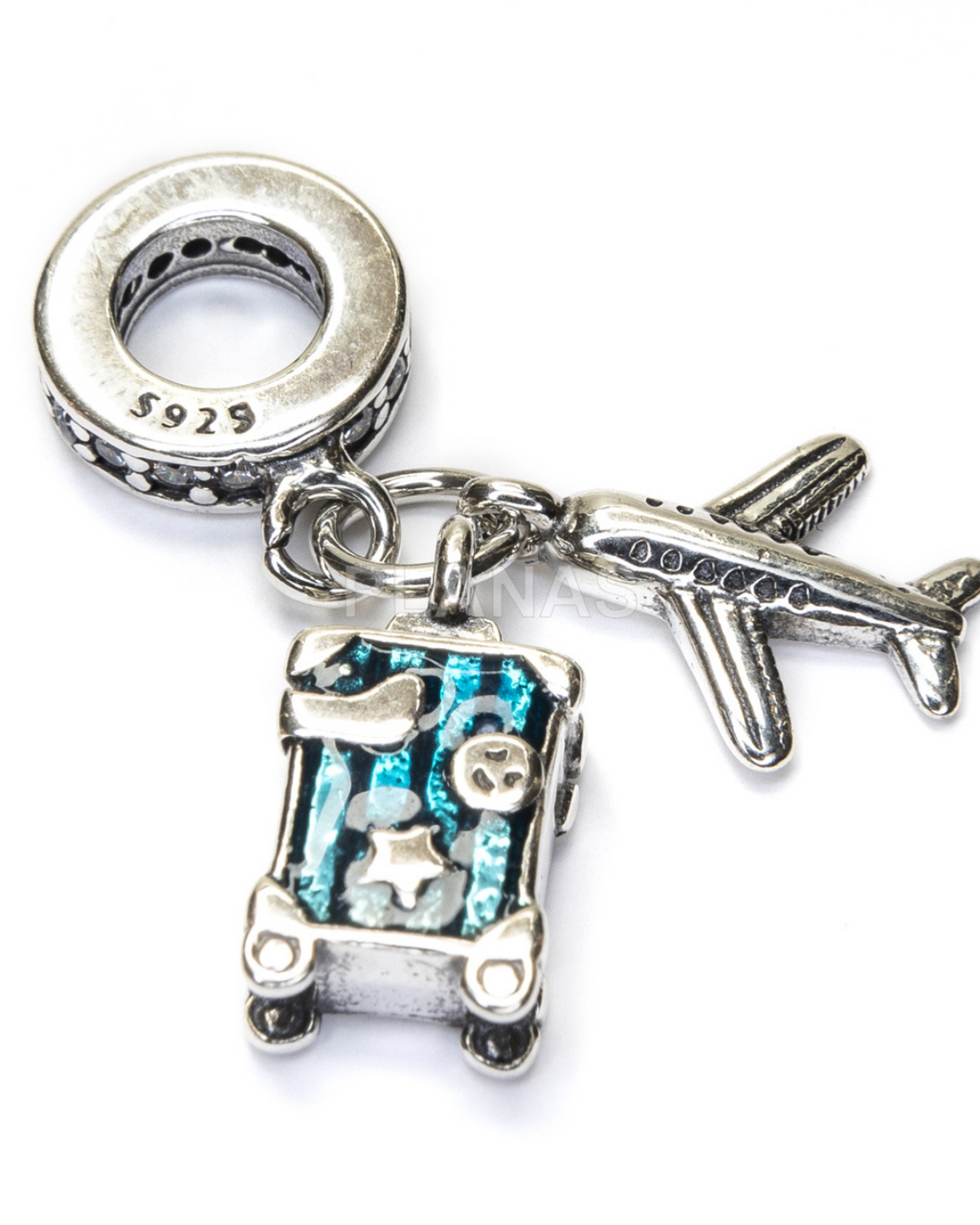 CHARM MALETA Y AVIÓN PLATA DE LEY