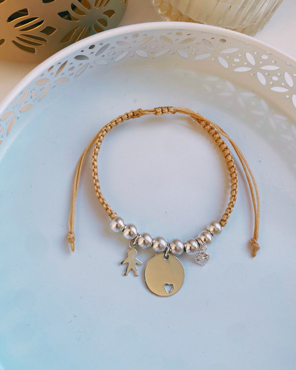 PULSERA DE HILO CON COLGANTES PLATA DE LEY