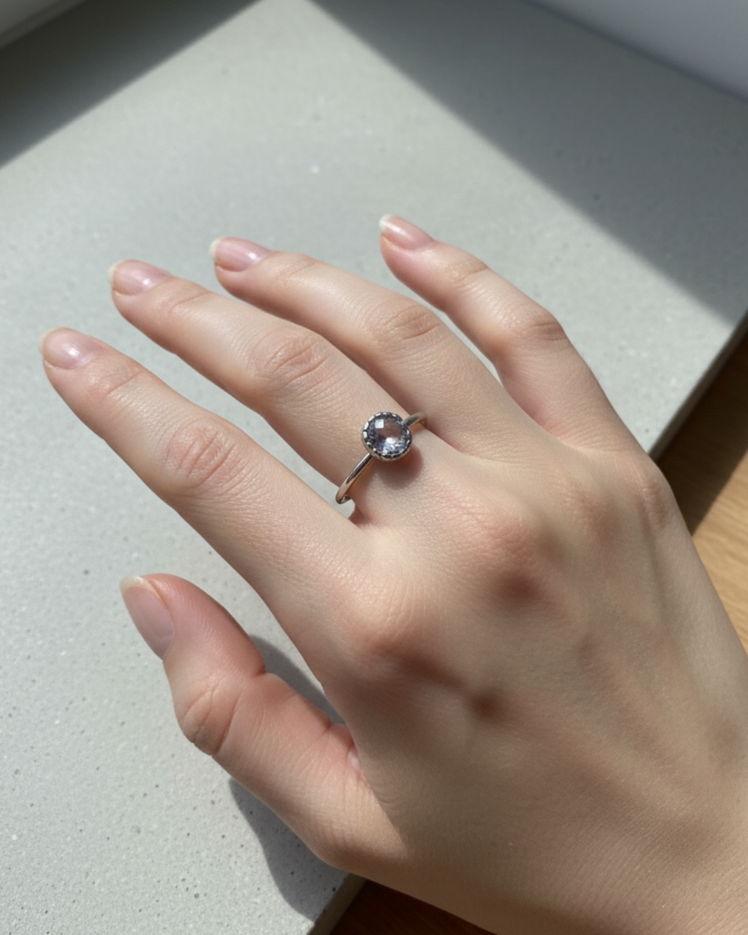 ANILLO CHATON CRISTAL PLATA 1º LEY