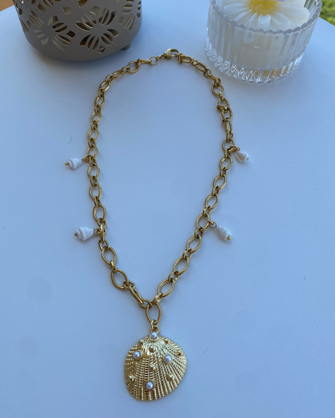 COLLAR CONCHA-PERLAS ACERO