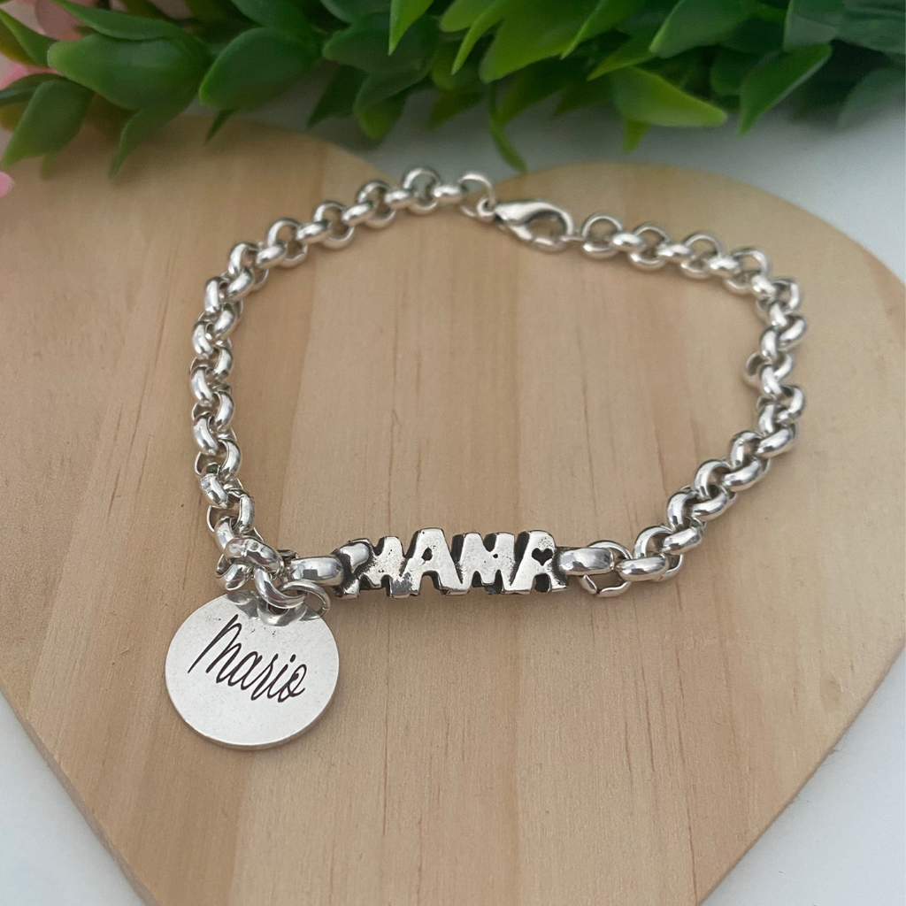 PULSERA MAMÁ NOMBRE BAÑO PLATA