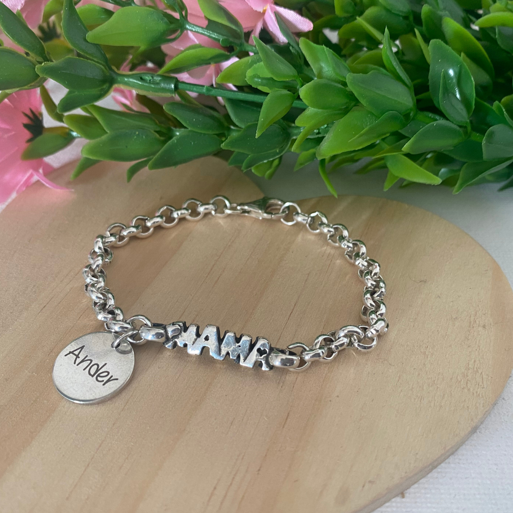 PULSERA MAMÁ NOMBRE BAÑO PLATA