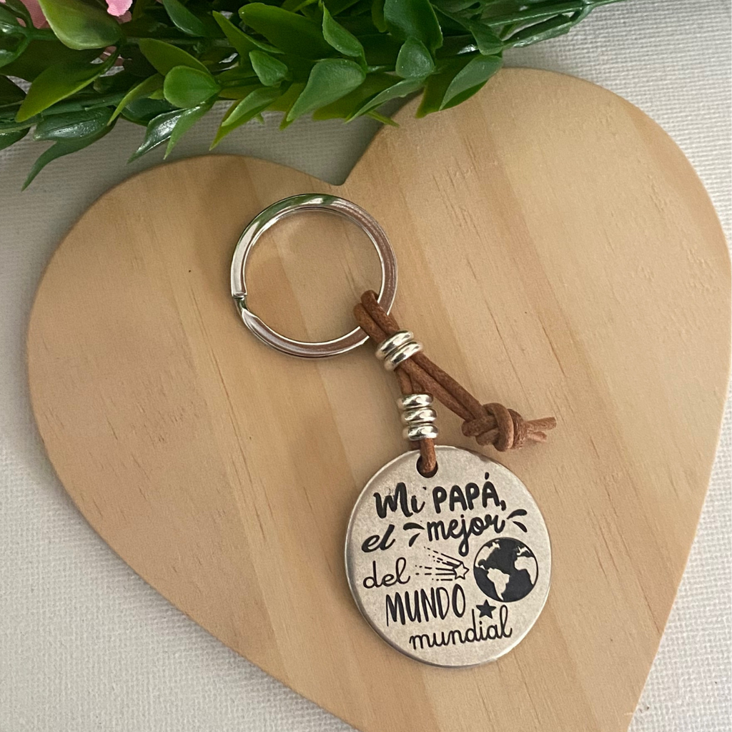 LLAVERO REDONDO CUERO BAÑO PLATA