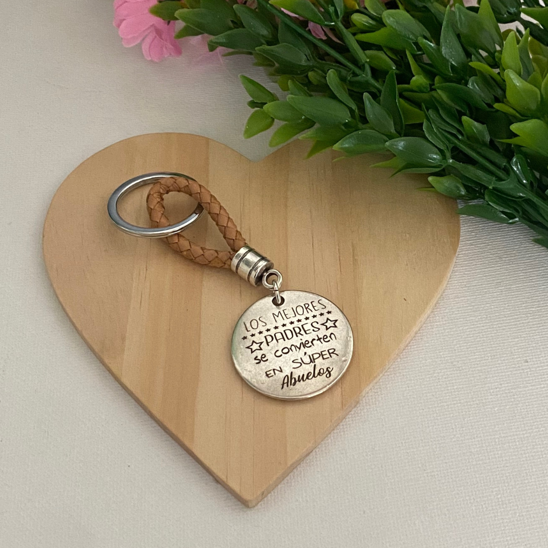 LLAVERO CUERO TRENZADO BAÑO PLATA