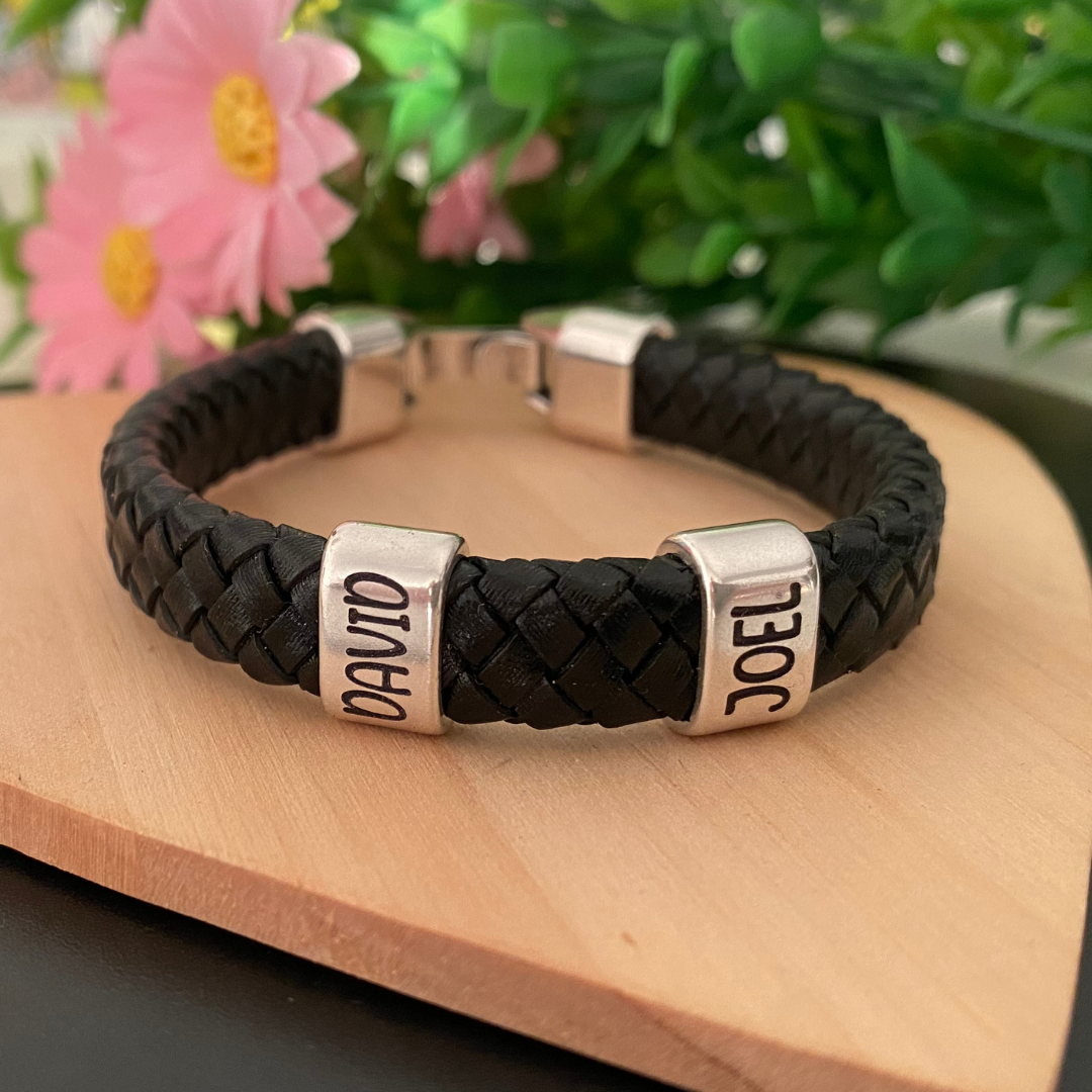 PULSERA CUERO PLANO BAÑO PLATA