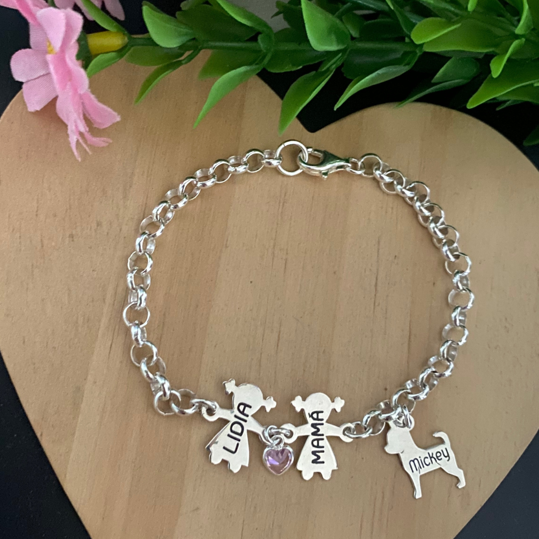 PULSERA PLATA LEY NIÑOS Y PERRITO