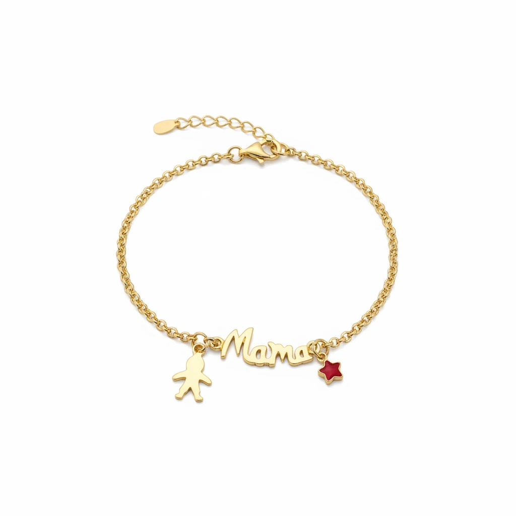 PULSERA MAMÁ CON NIÑOS PLATA DE LEY BAÑO ORO