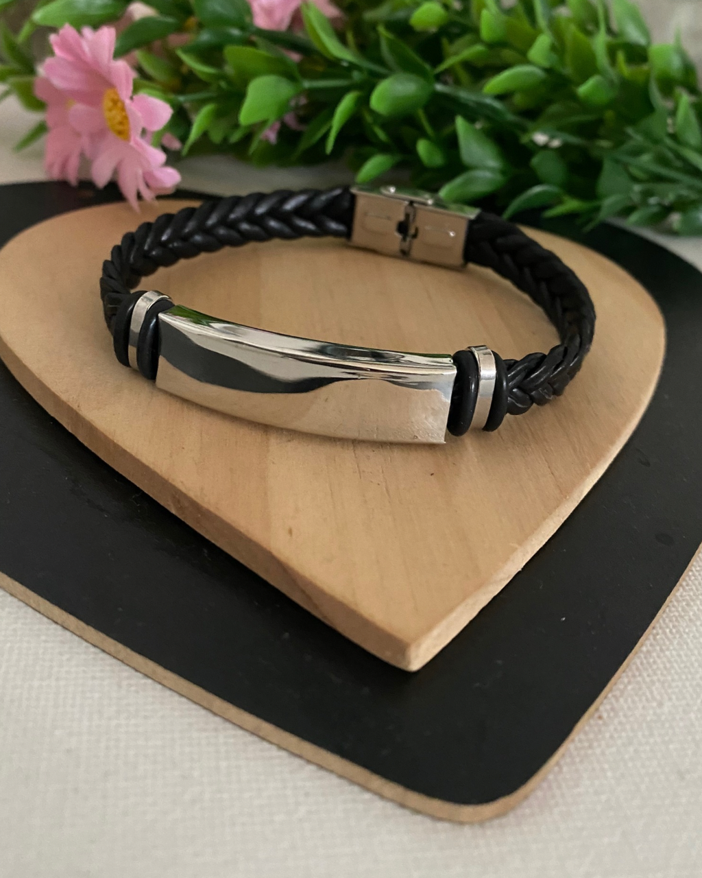 PULSERA CUERO TRENZADO ACERO
