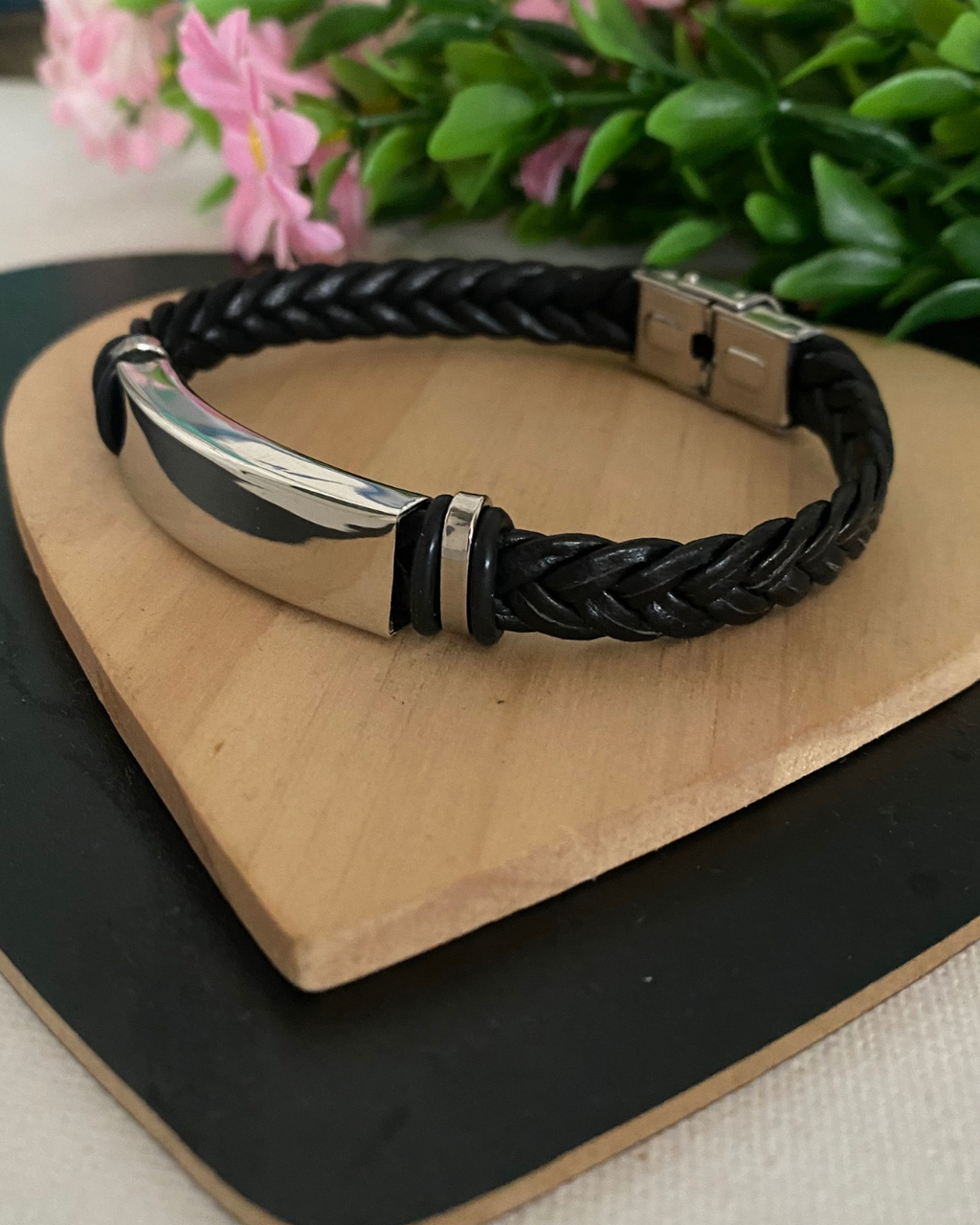 PULSERA CUERO TRENZADO ACERO