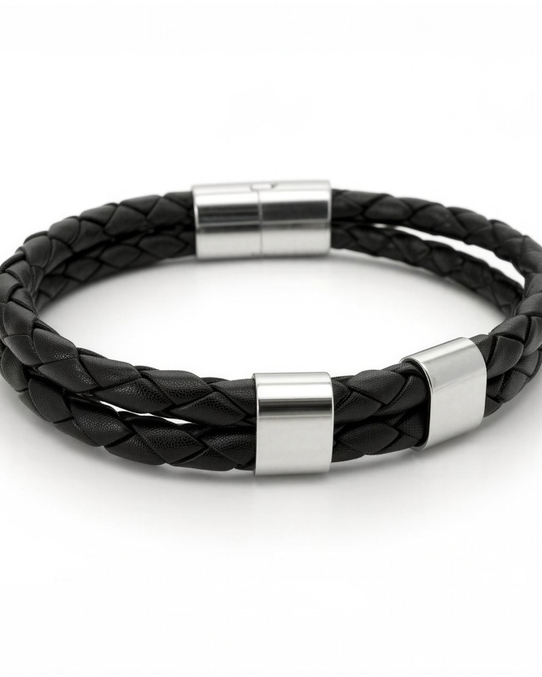 PULSERA CUERO REDONDO ACERO INOXIDABLE