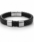 PULSERA CUERO PLANO ACERO INOXIDABLE