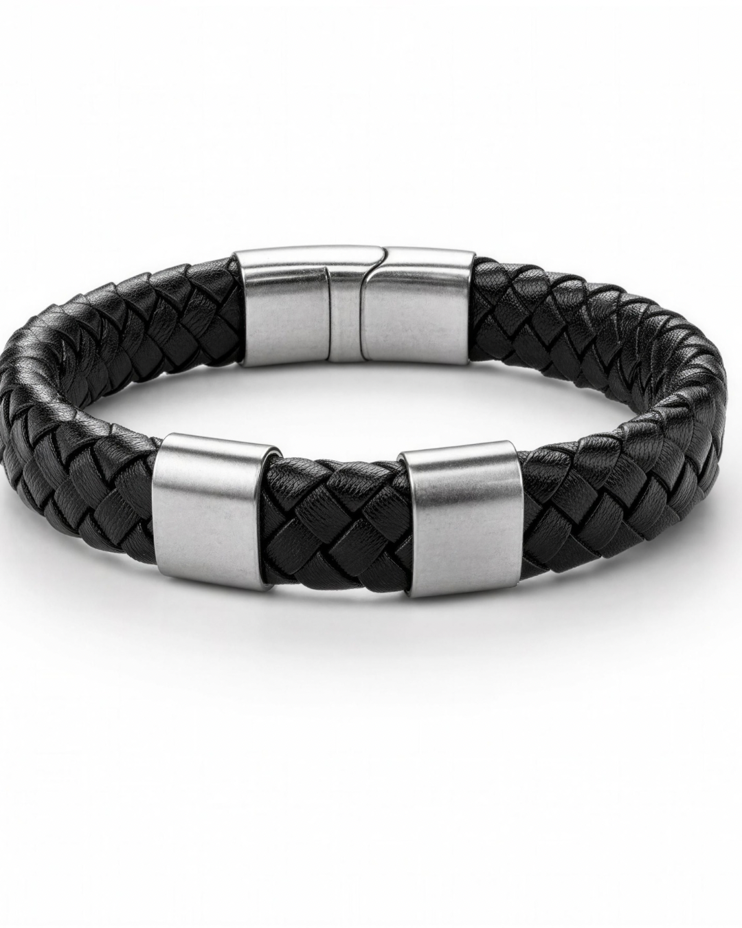 PULSERA CUERO PLANO ACERO INOXIDABLE