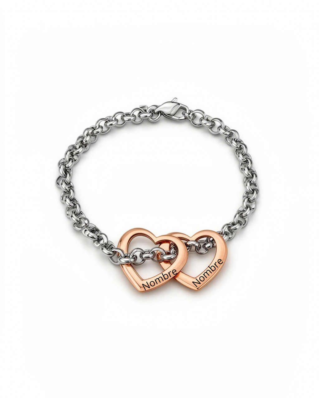 PULSERA ACERO CORAZON ROSA