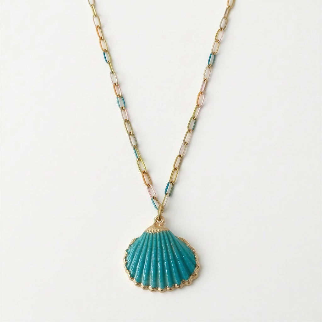 Collar Concha Marina Turquesa – Acero