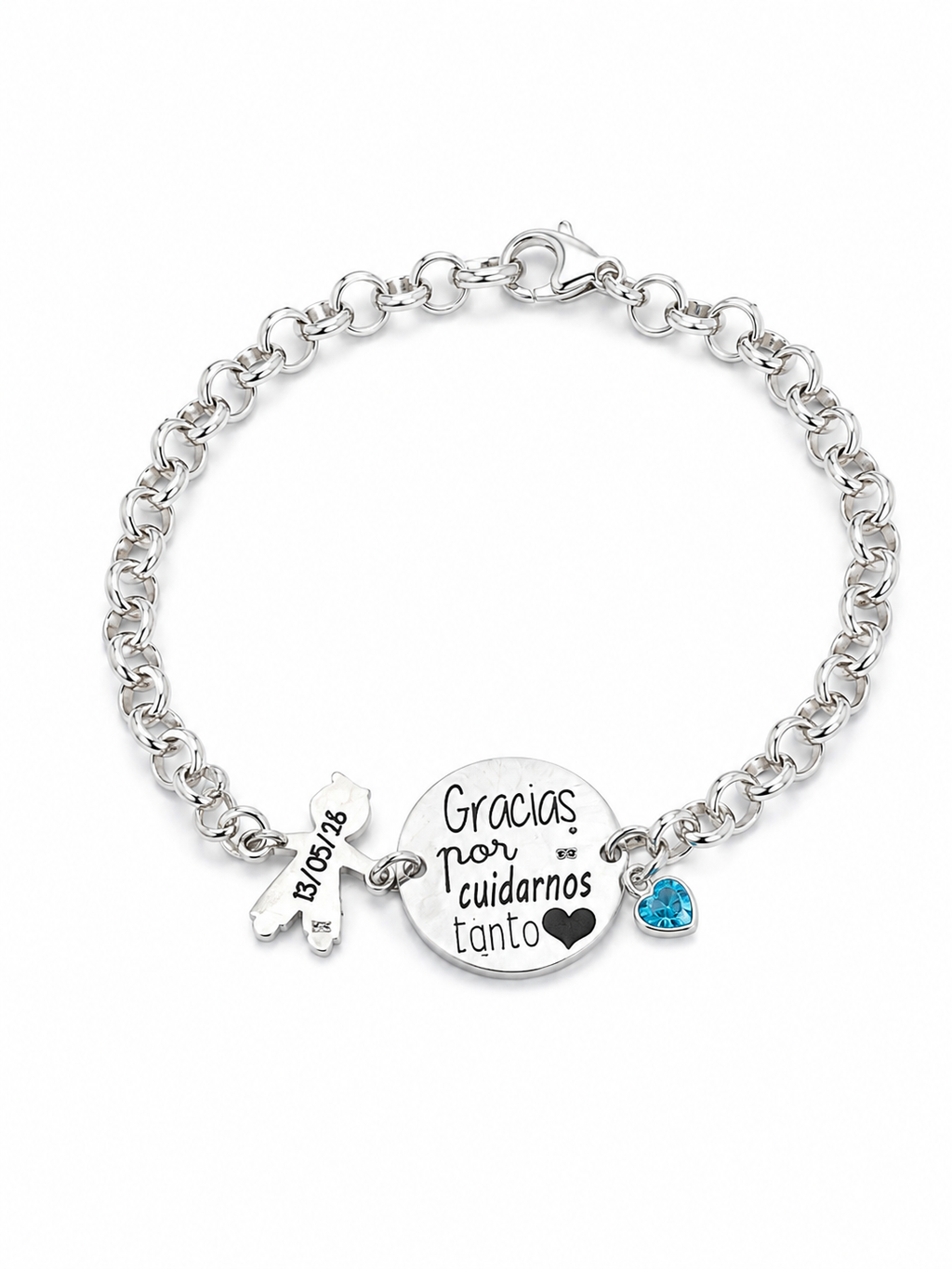 Pulsera Personalizada con Medalla, Silueta y Circonita – Plata de Ley 925