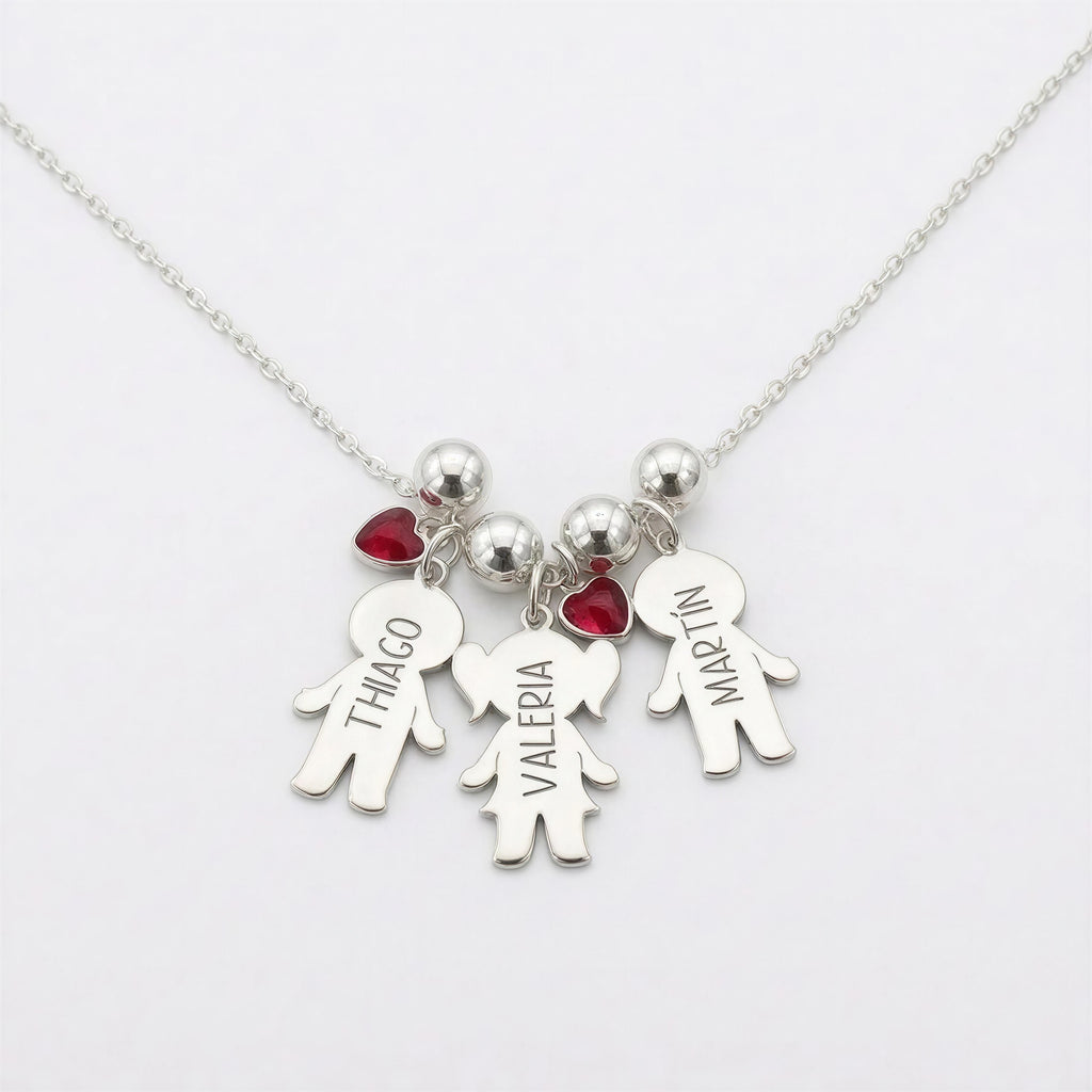 Collar Personalizado con Siluetas de Niños – Plata de Ley 925