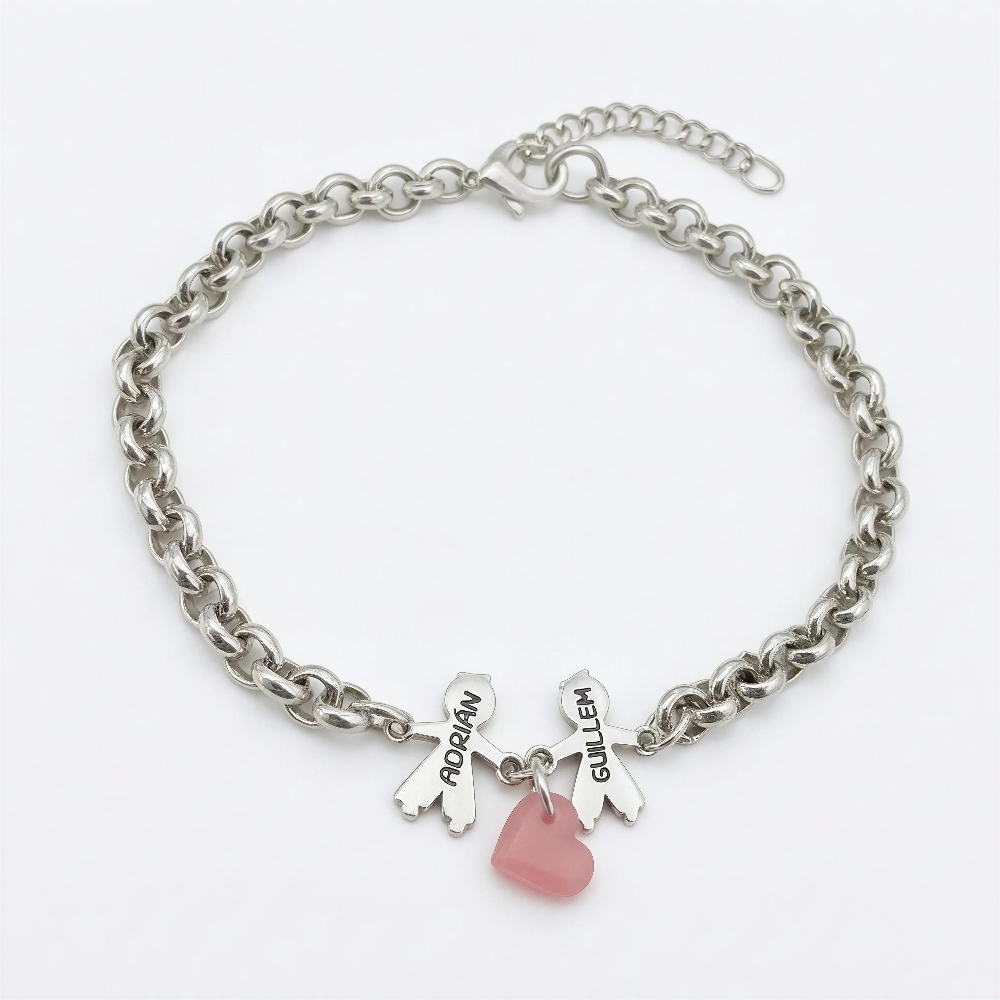 Pulsera Niños Personalizada con Corazón - Baño de Plata
