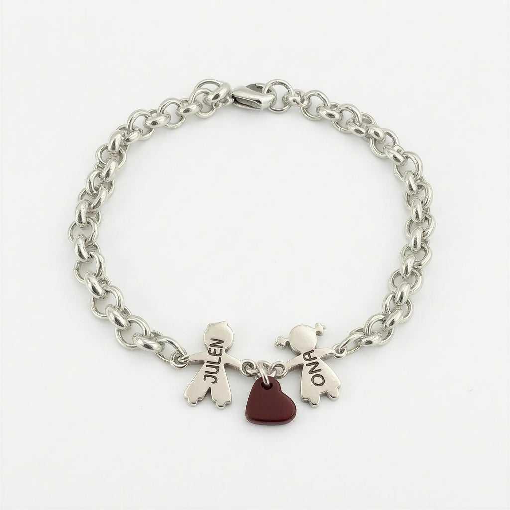 Pulsera Niños Personalizada con Corazón - Baño de Plata