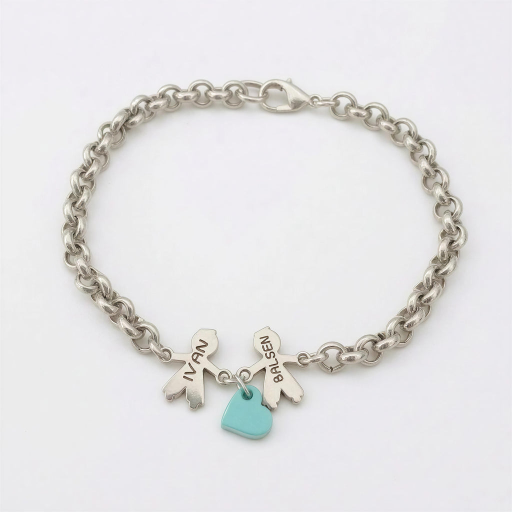 Pulsera Niños Personalizada con Corazón - Baño de Plata