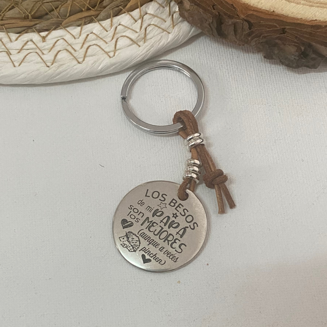 LLAVERO REDONDO CUERO BAÑO PLATA