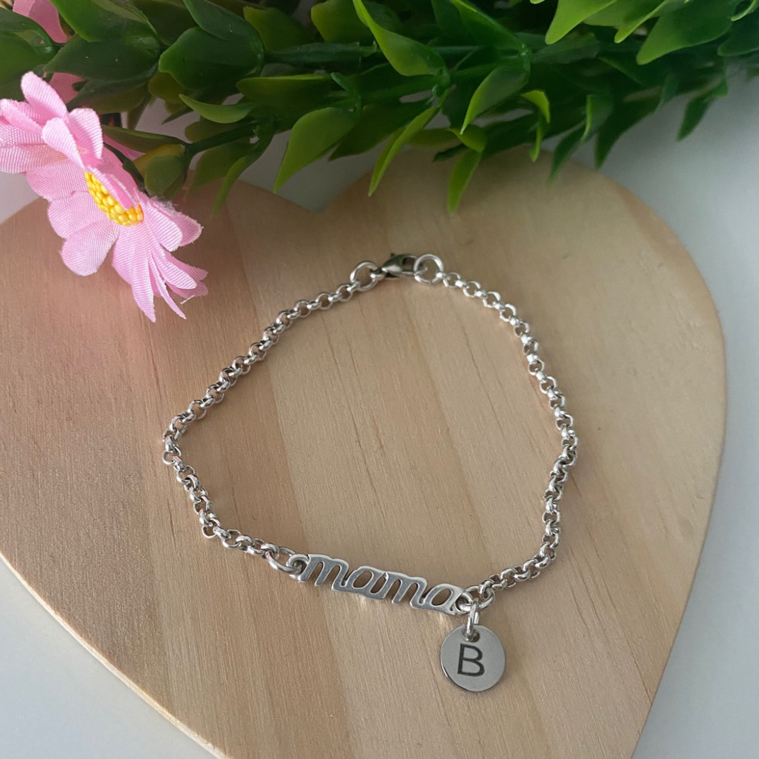 PULSERA MAMÁ INICIAL BAÑO PLATA