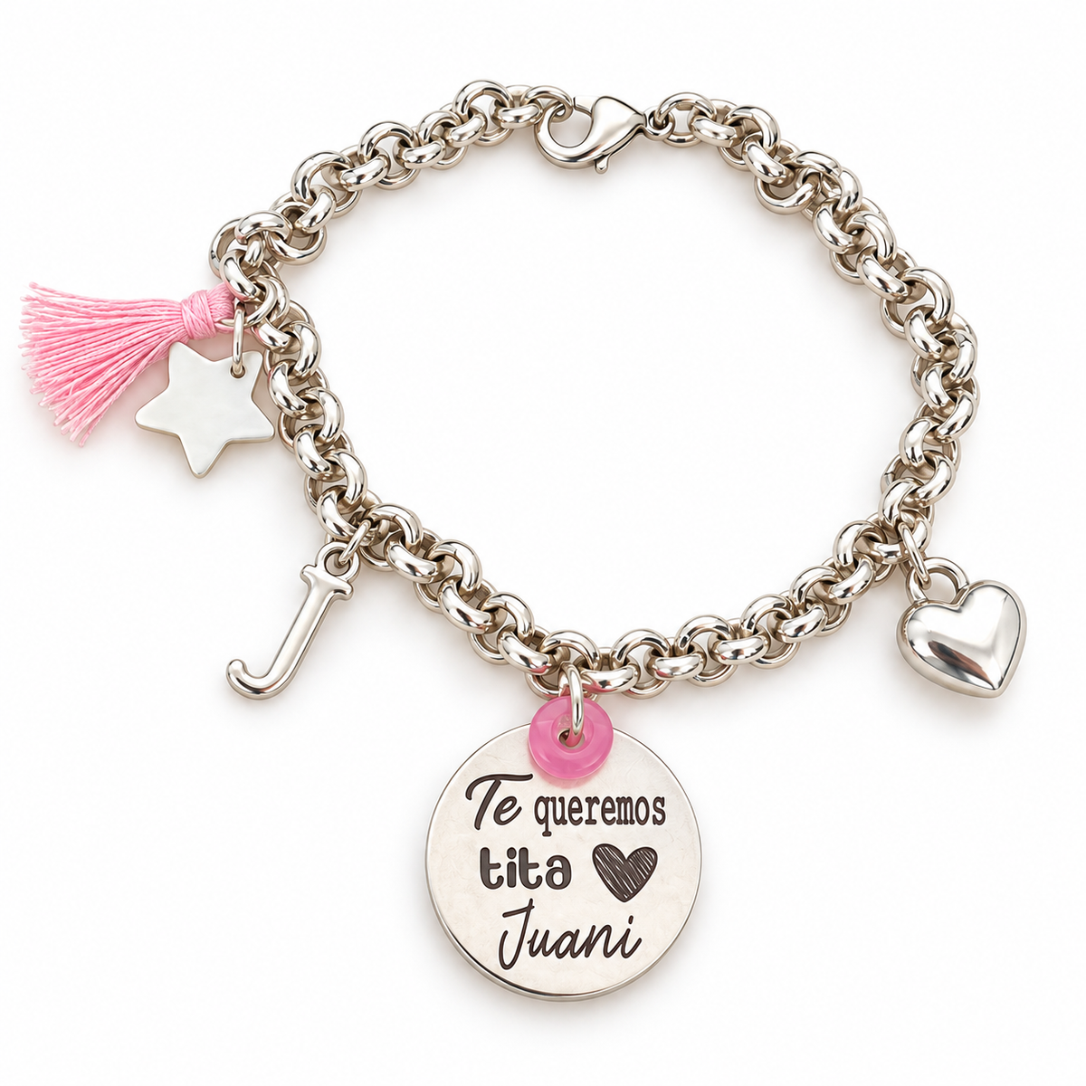 Pulsera con Medalla Personalizada con Inicial - Baño de Plata