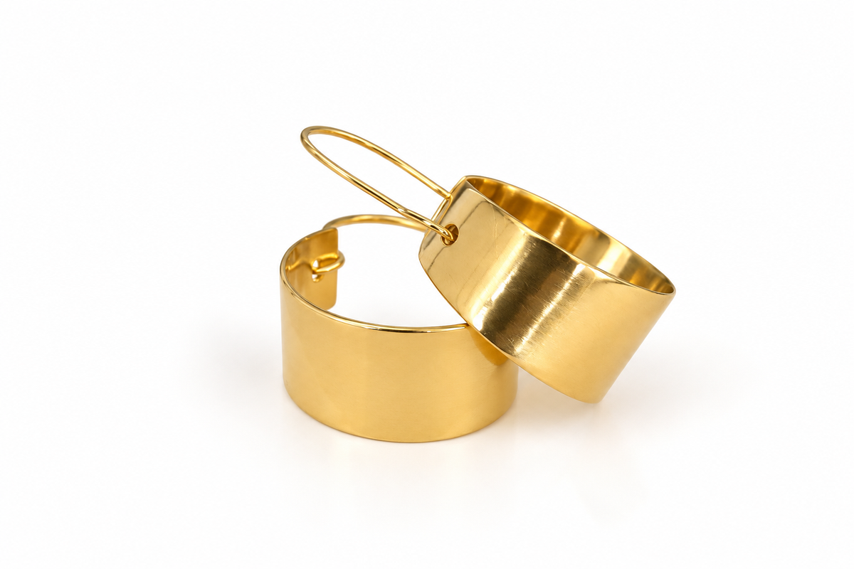 Pendientes Aro Ancho Latón Baño Oro