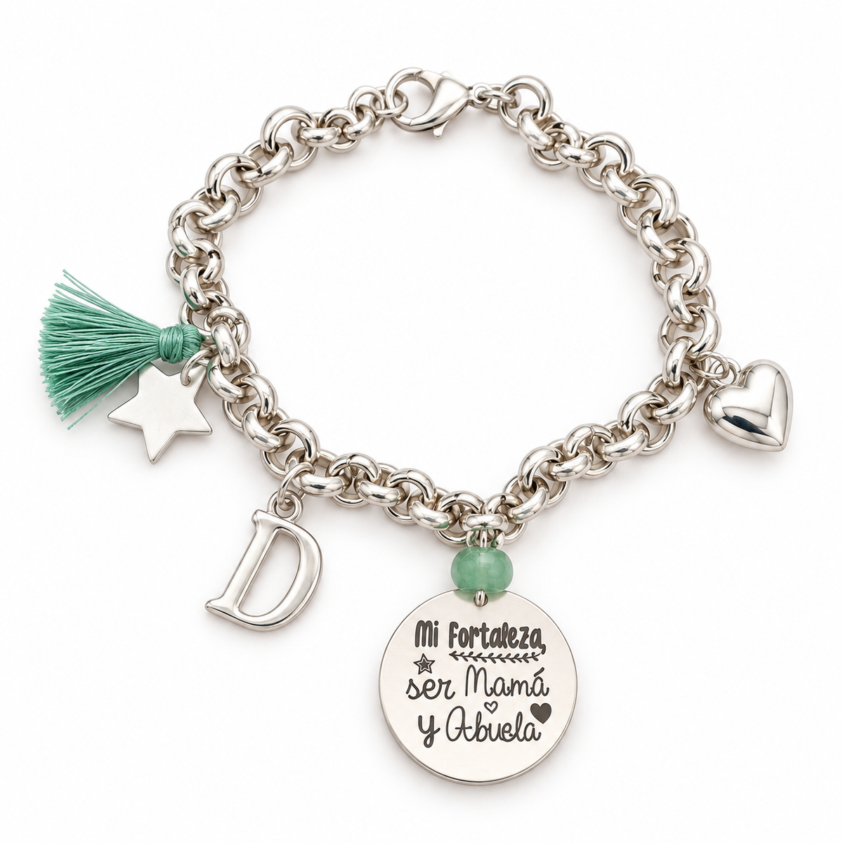 Pulsera con Medalla Personalizada con Inicial - Baño de Plata
