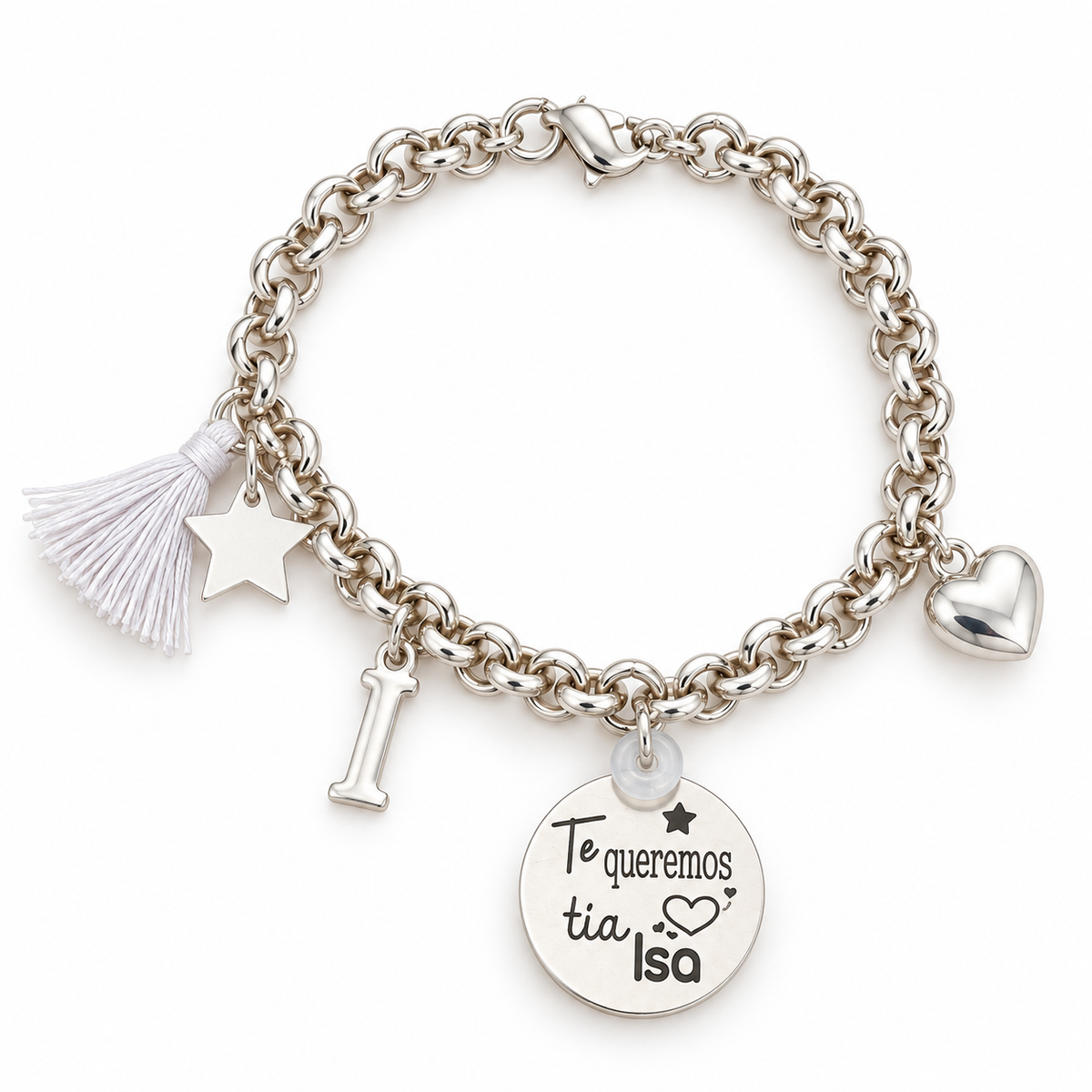 Pulsera con Medalla Personalizada con Inicial - Baño de Plata