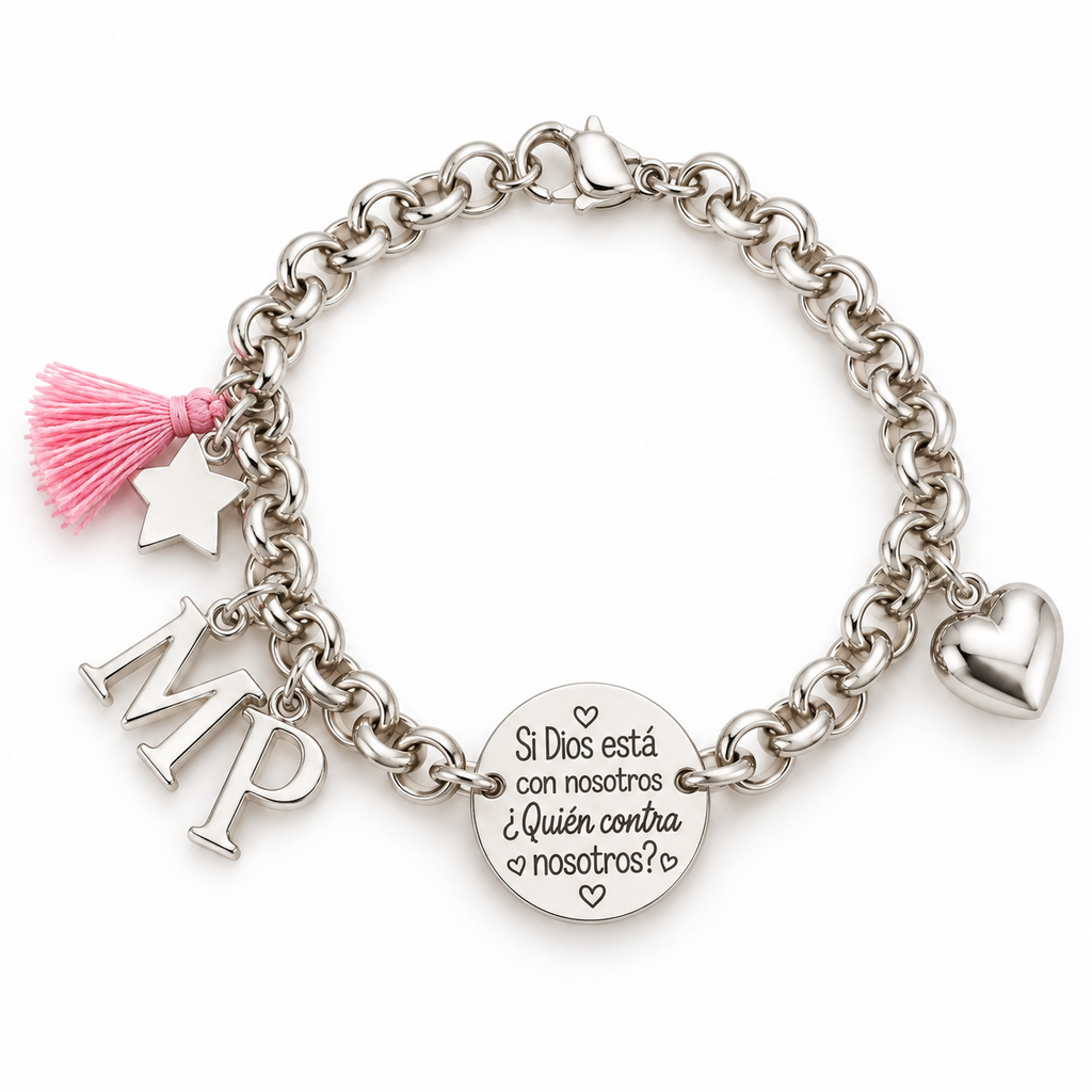 Pulsera con Medalla Personalizada con Inicial - Baño de Plata