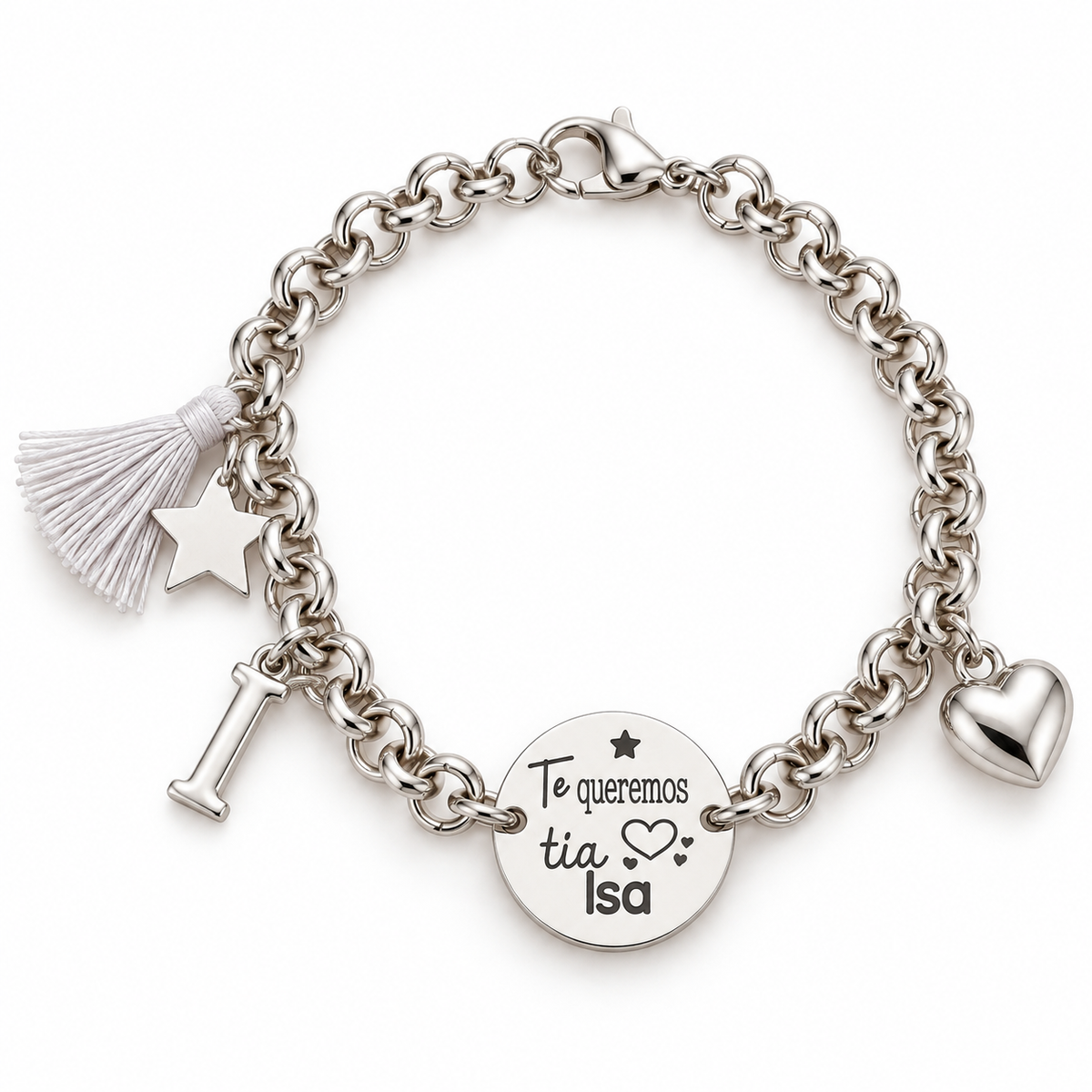 Pulsera con Medalla Personalizada con Inicial - Baño de Plata