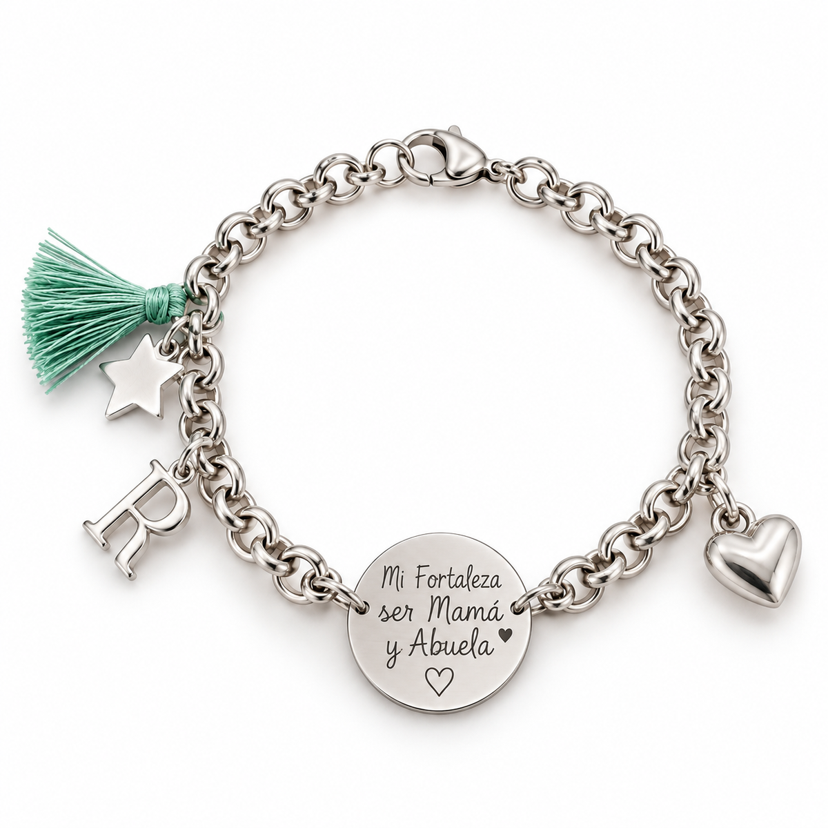 Pulsera con Medalla Personalizada con Inicial - Baño de Plata