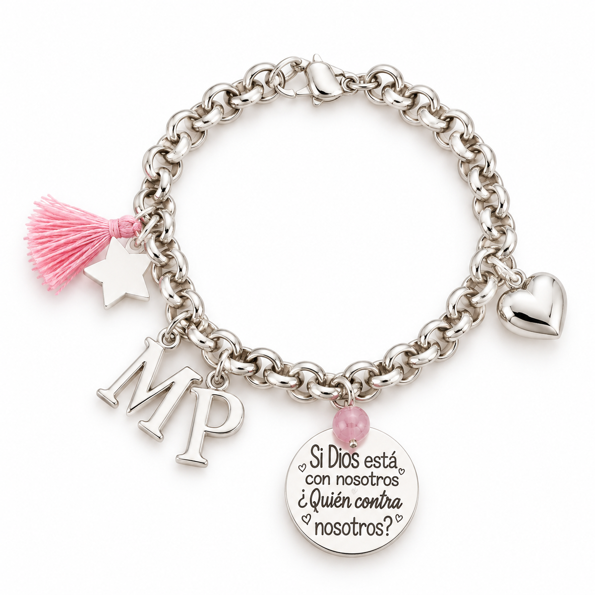 Pulsera con Medalla Personalizada con Inicial - Baño de Plata